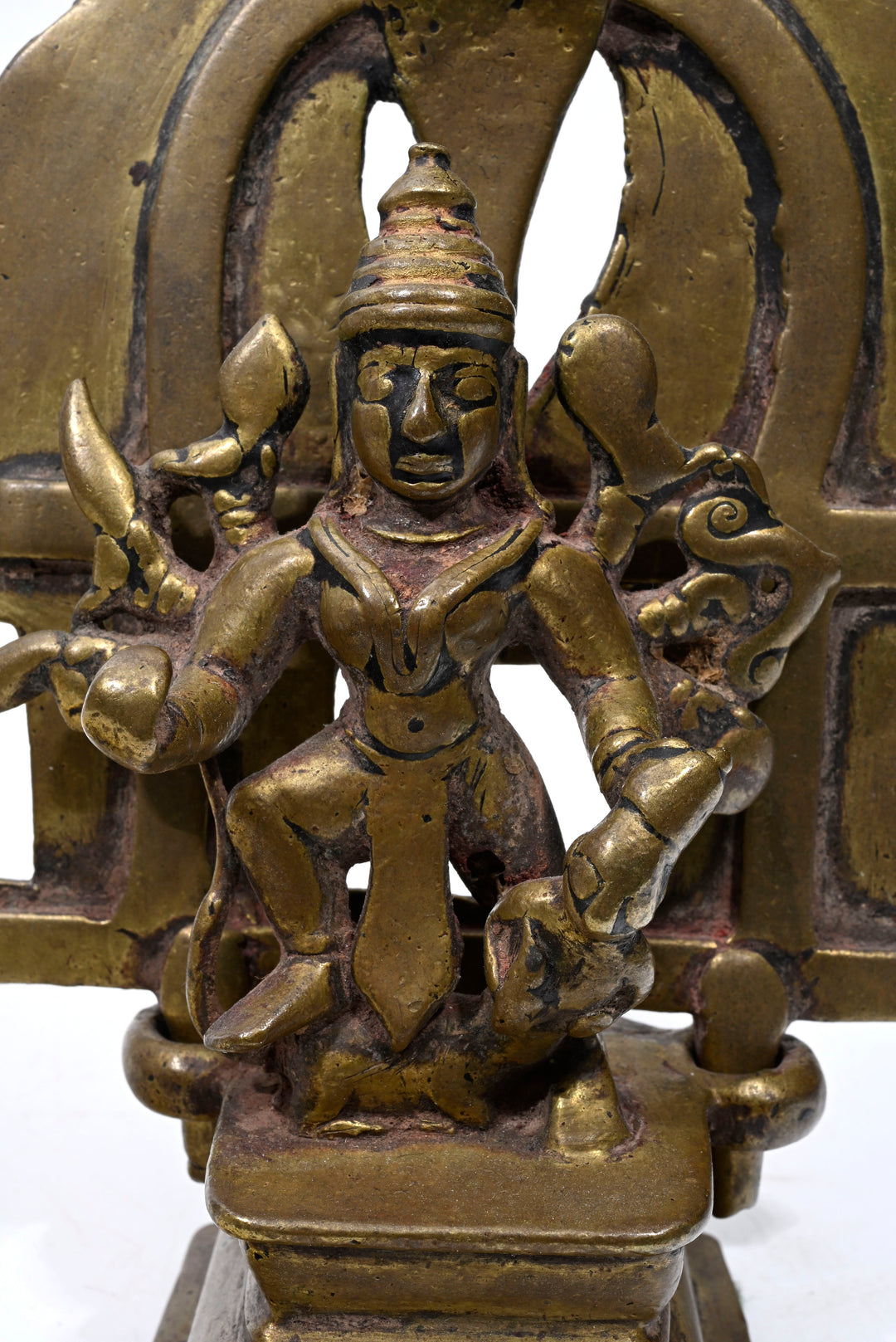 Indian Bronze Shrine depicting crowned Hindu Deity