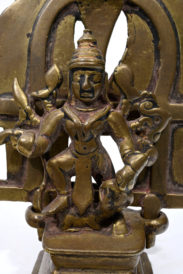 Indian Bronze Shrine depicting crowned Hindu Deity