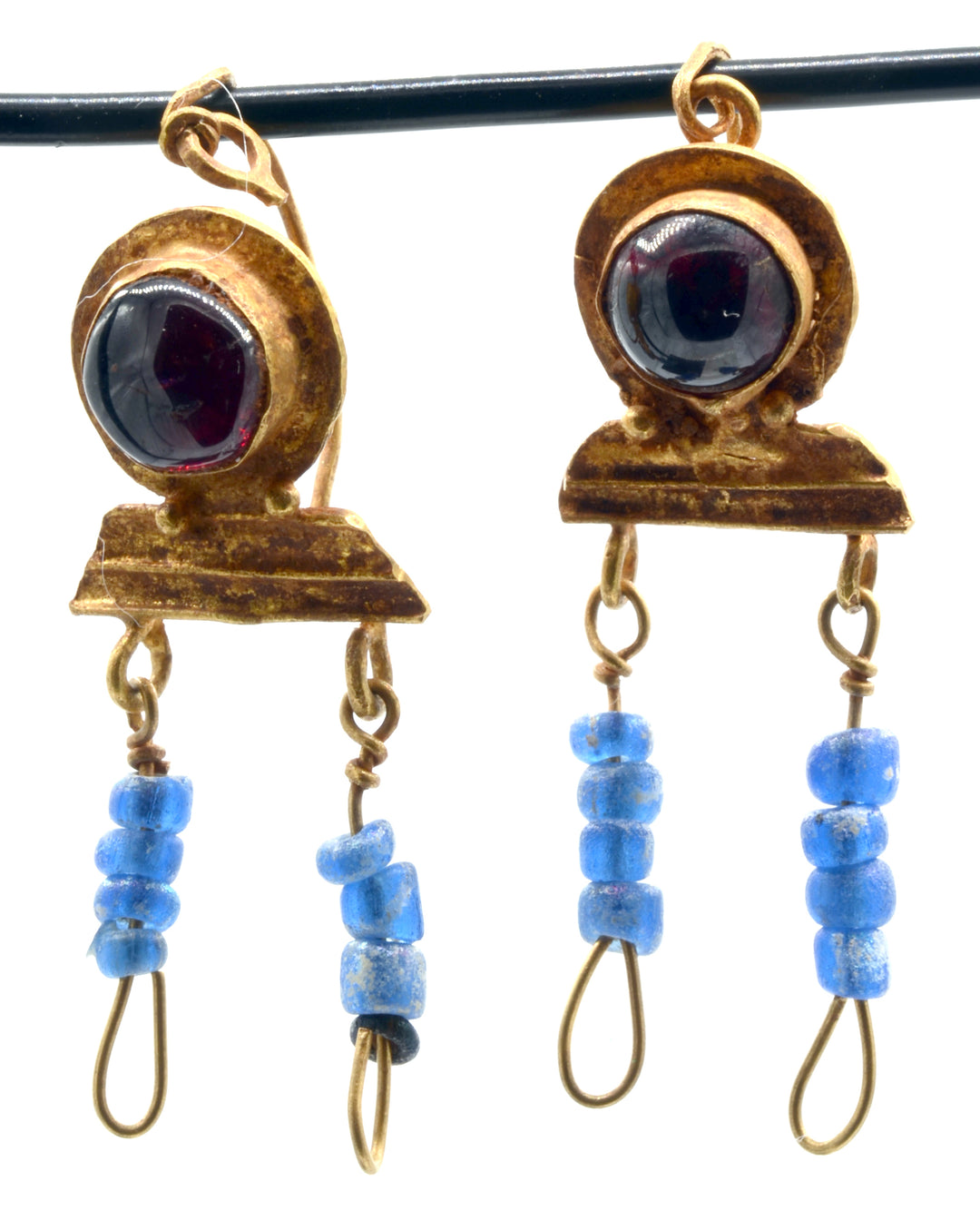 Roman Gold and Garnet Earrings with Danglers