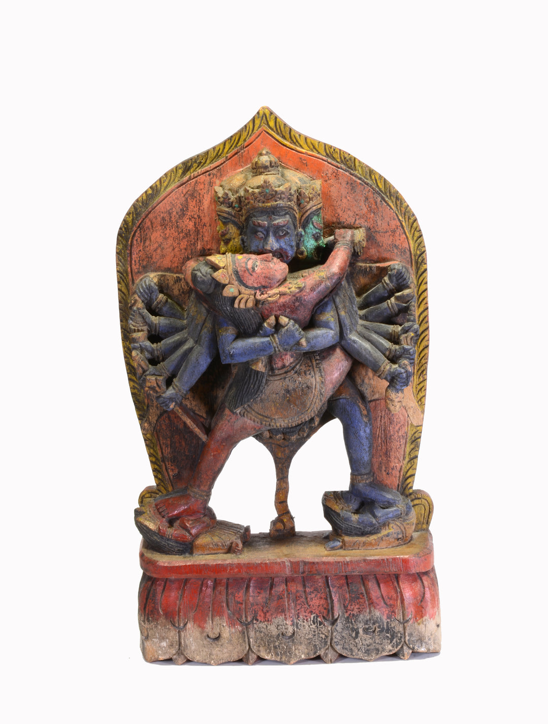 Nepalese Polychrome Wood Tantric Plaque Yab Yum