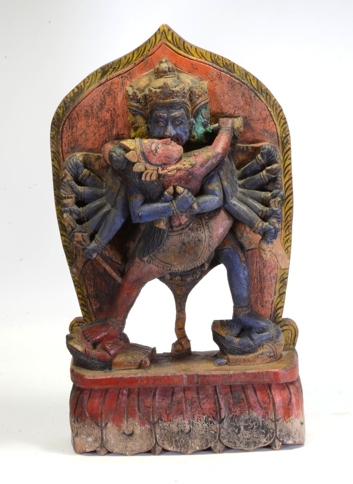 Nepalese Polychrome Wood Tantric Plaque Yab Yum