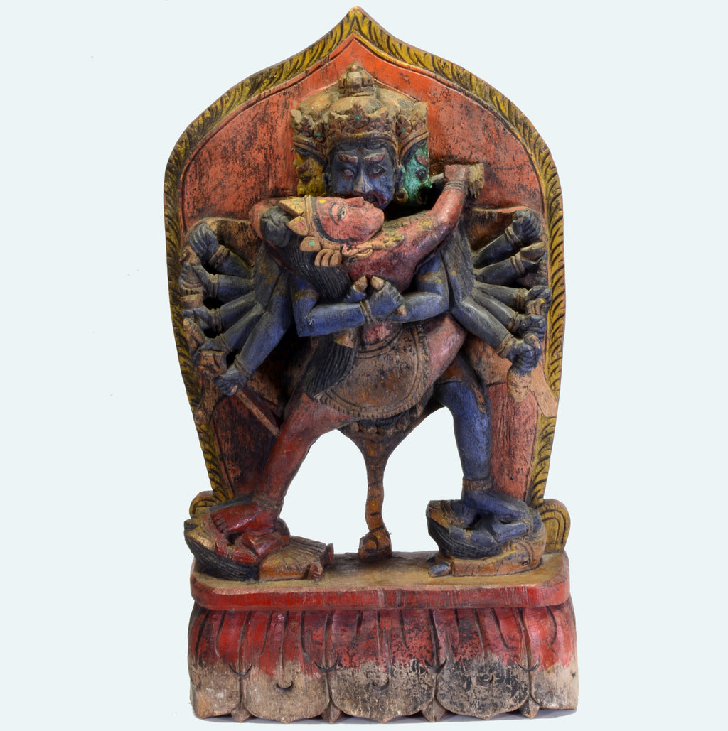 Nepalese Polychrome Wood Tantric Plaque Yab Yum