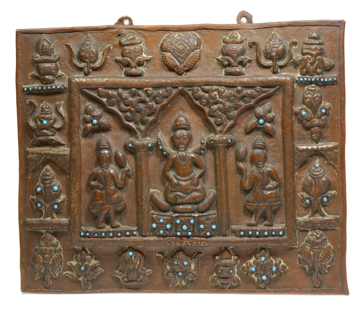 Nepalese  Buddhist Copper Repousse Plaque