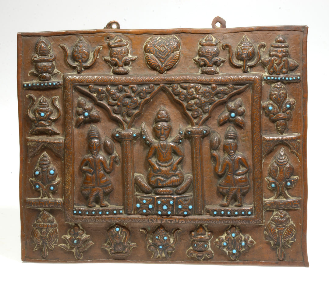 Nepalese  Buddhist Copper Repousse Plaque