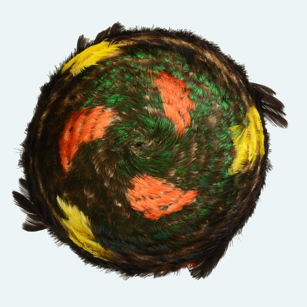 Pomo Coiled Fiber and Feather Basket