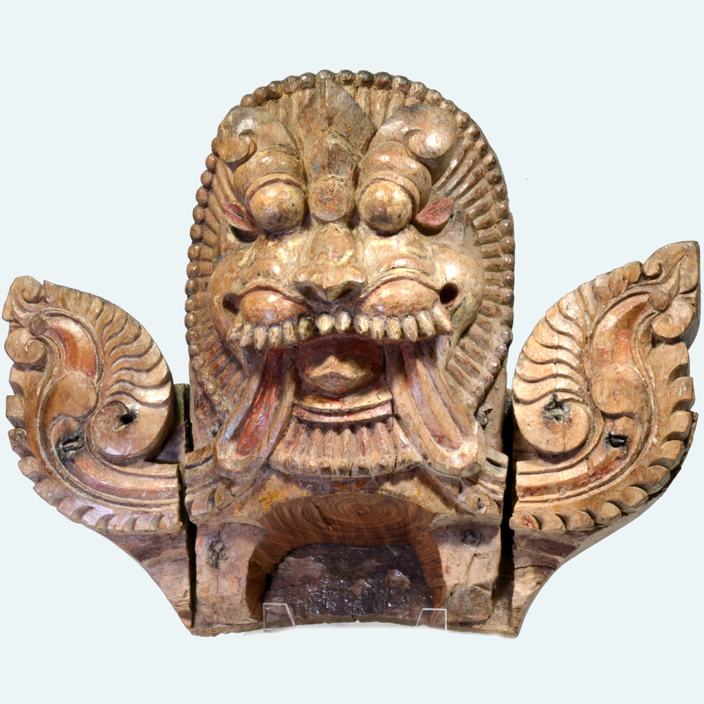 Indian Wood Winged Kirtimukha Architectural Element - Art for Eternity