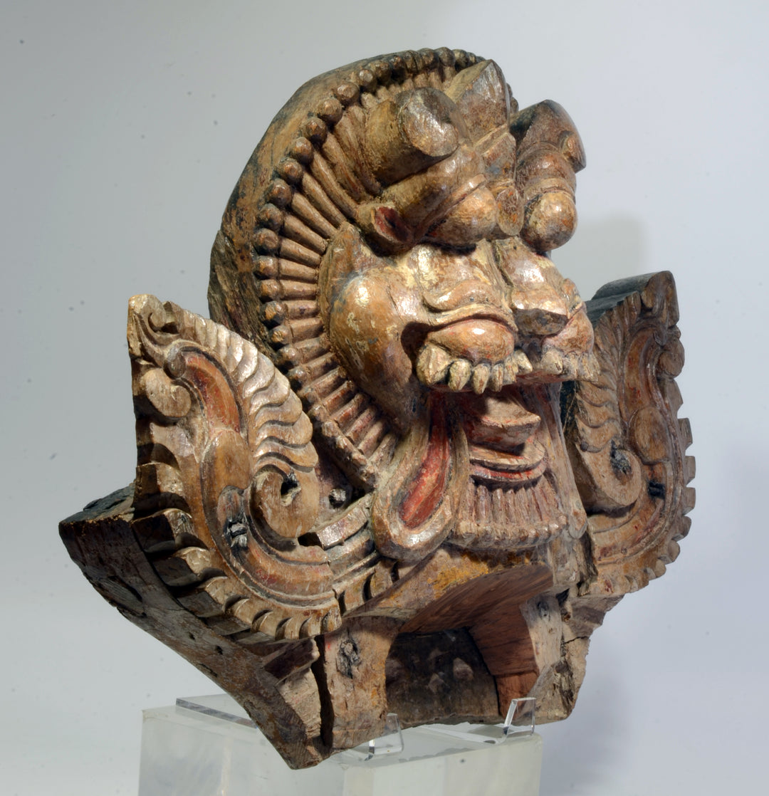 Indian Wood Winged Kirtimukha Architectural Element