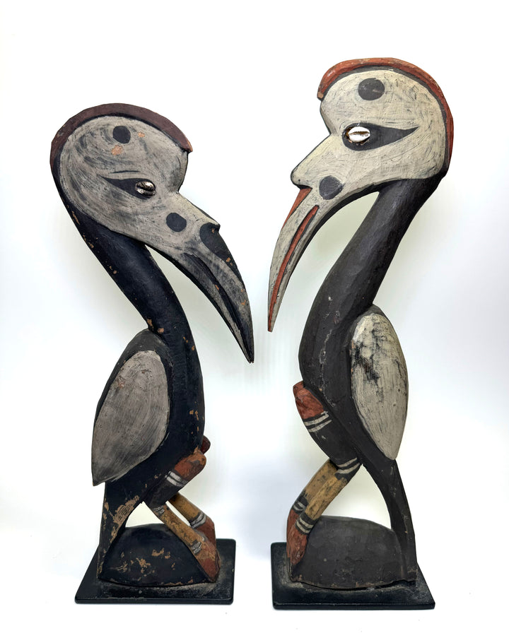 New Guinea Iatmul Carved Wood Pair Birds