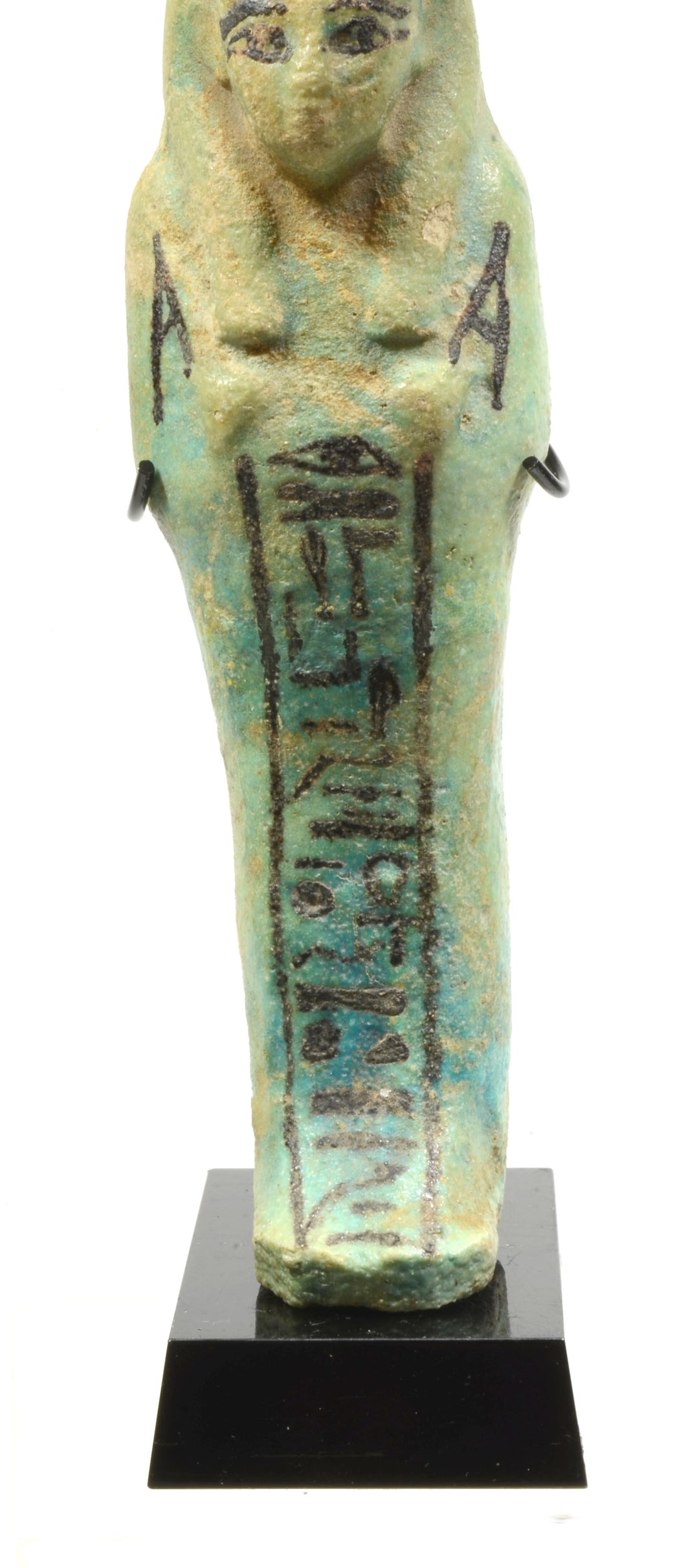 Egyptian turquoise glazed faience ushabti for the Priest of Amun, Nes-Ankhef-Maat