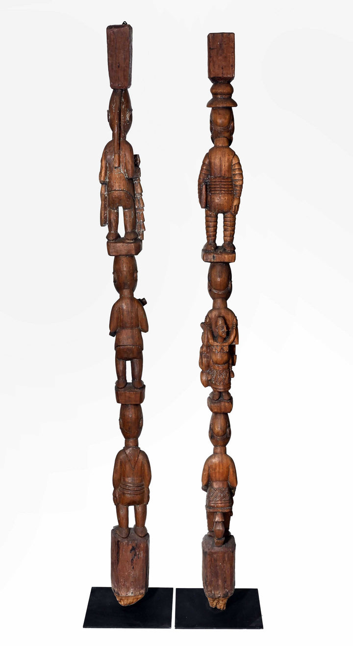 Fine Pair Yoruba House Posts Attributed to Obembe of Efon-Alaye