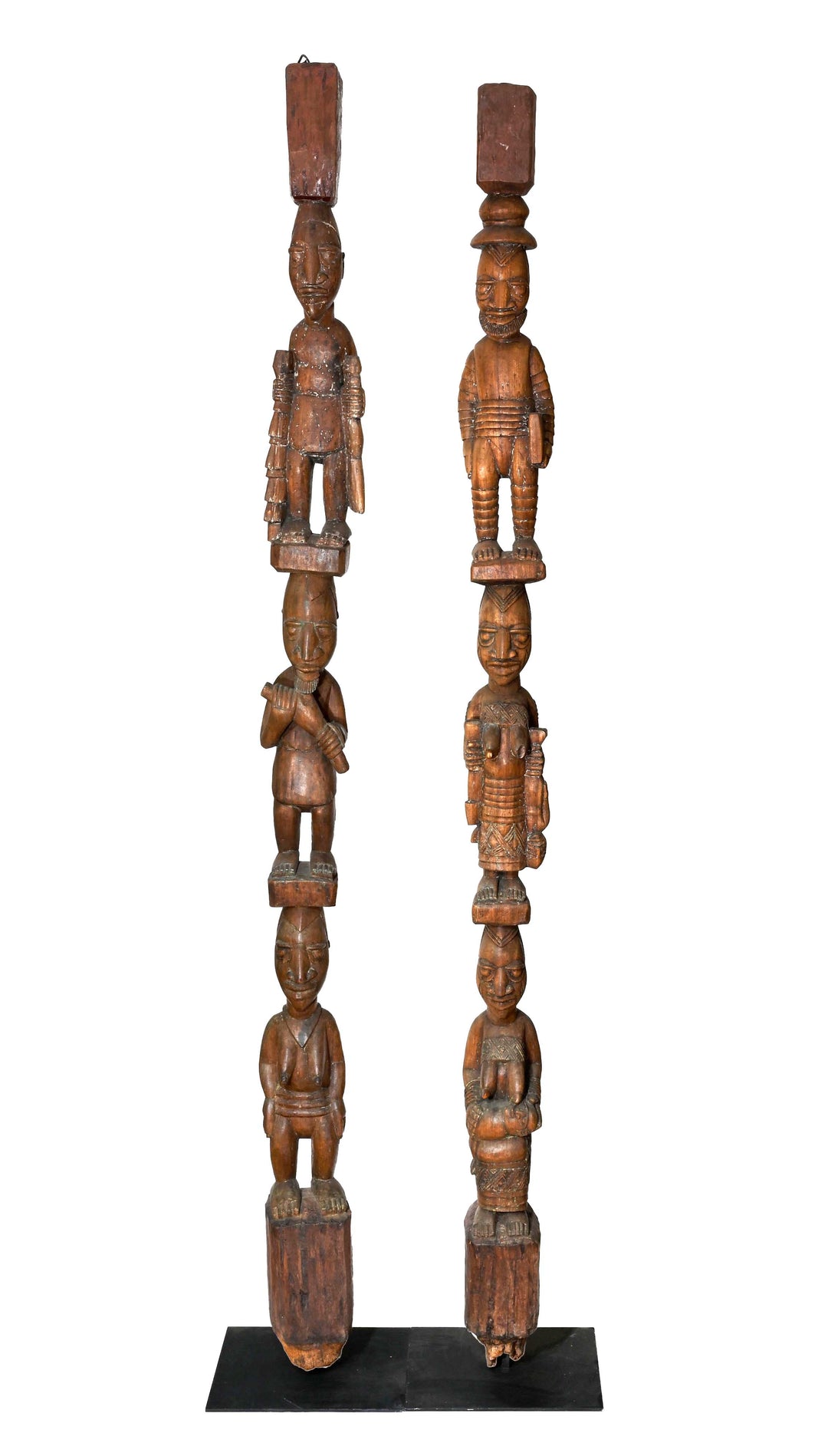 Fine Pair Yoruba House Posts Attributed to Obembe of Efon-Alaye