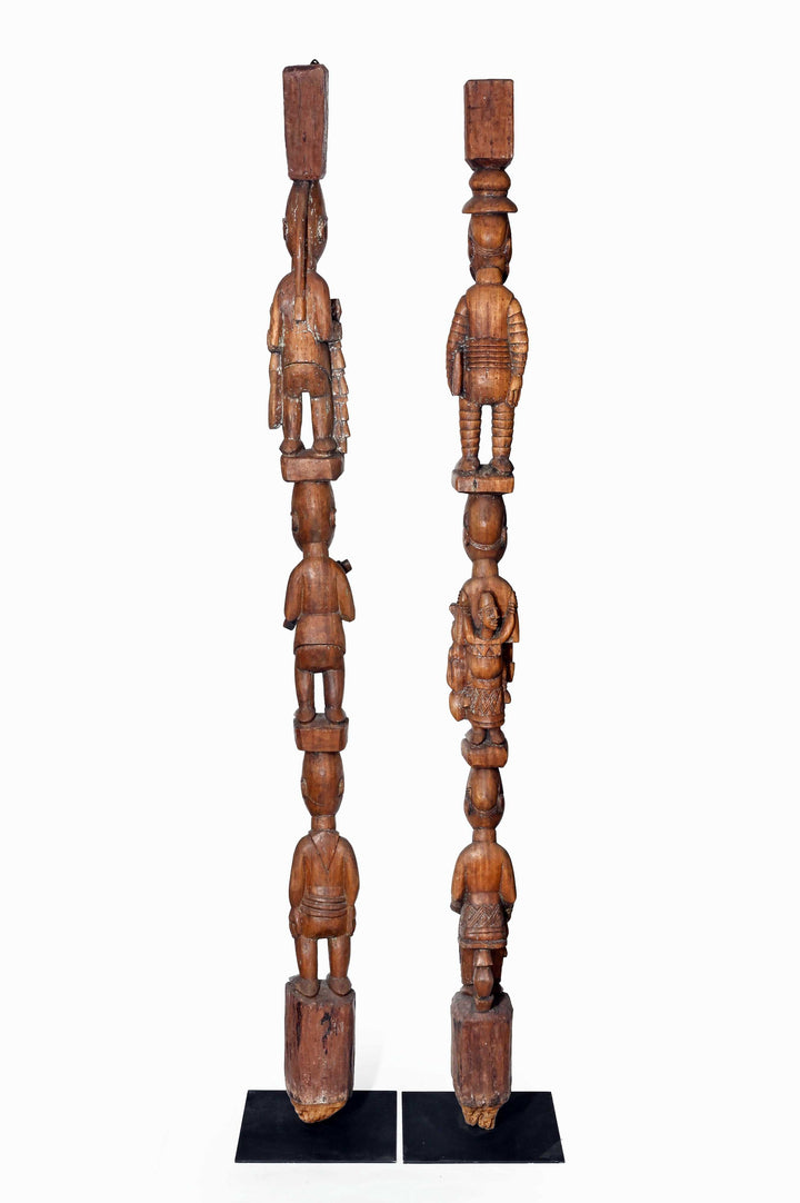 Fine Pair Yoruba House Posts Attributed to Obembe of Efon-Alaye