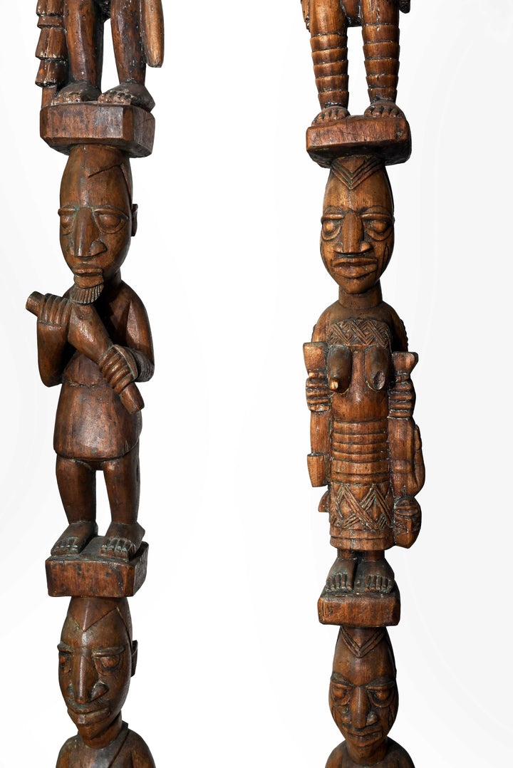 Fine Pair Yoruba House Posts Attributed to Obembe of Efon-Alaye