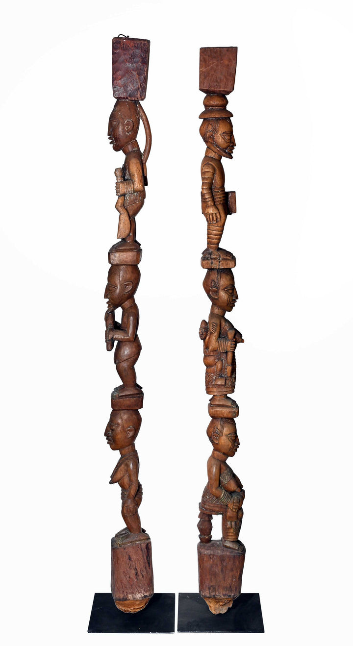 Fine Pair Yoruba House Posts Attributed to Obembe of Efon-Alaye