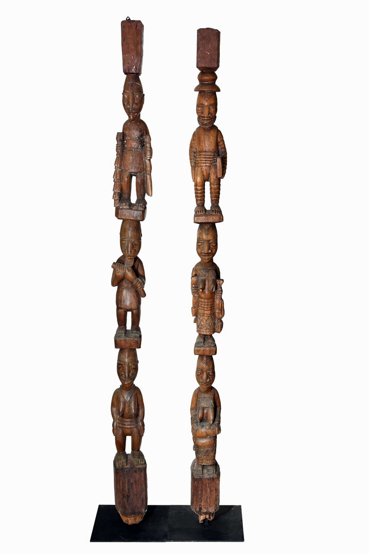 Fine Pair Yoruba House Posts Attributed to Obembe of Efon-Alaye