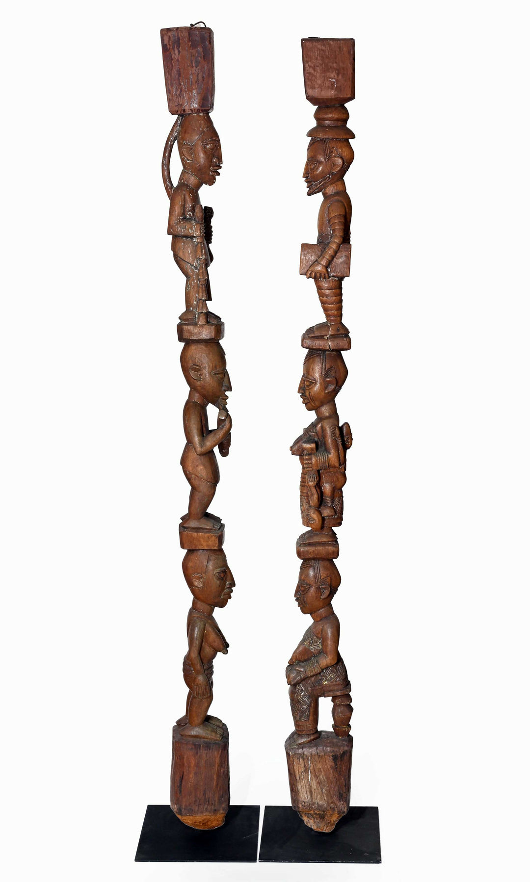 Fine Pair Yoruba House Posts Attributed to Obembe of Efon-Alaye