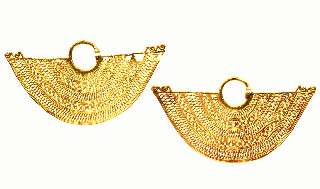 Large Sinu Pair of Fan Shaped Filigree  Ear Ornaments