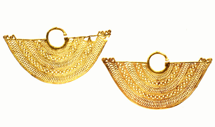 Large Sinu Pair of Fan Shaped Filigree  Ear Ornaments