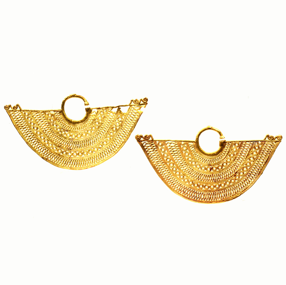 Large Sinu Pair of Fan Shaped Filigree  Ear Ornaments