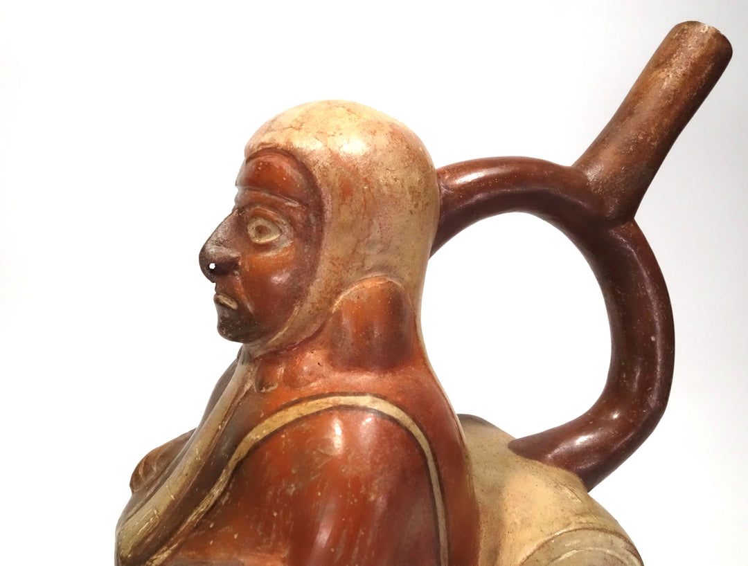 Finely Painted Moche Figural Stirrup Vessel