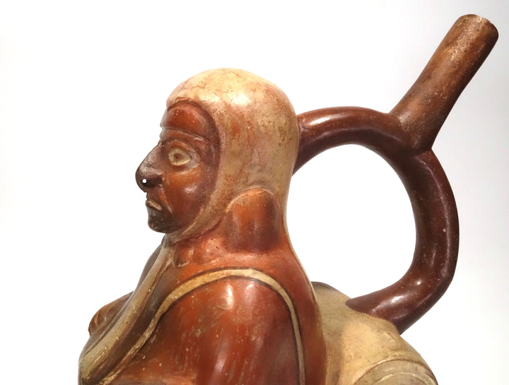 Finely Painted Moche Figural Stirrup Vessel