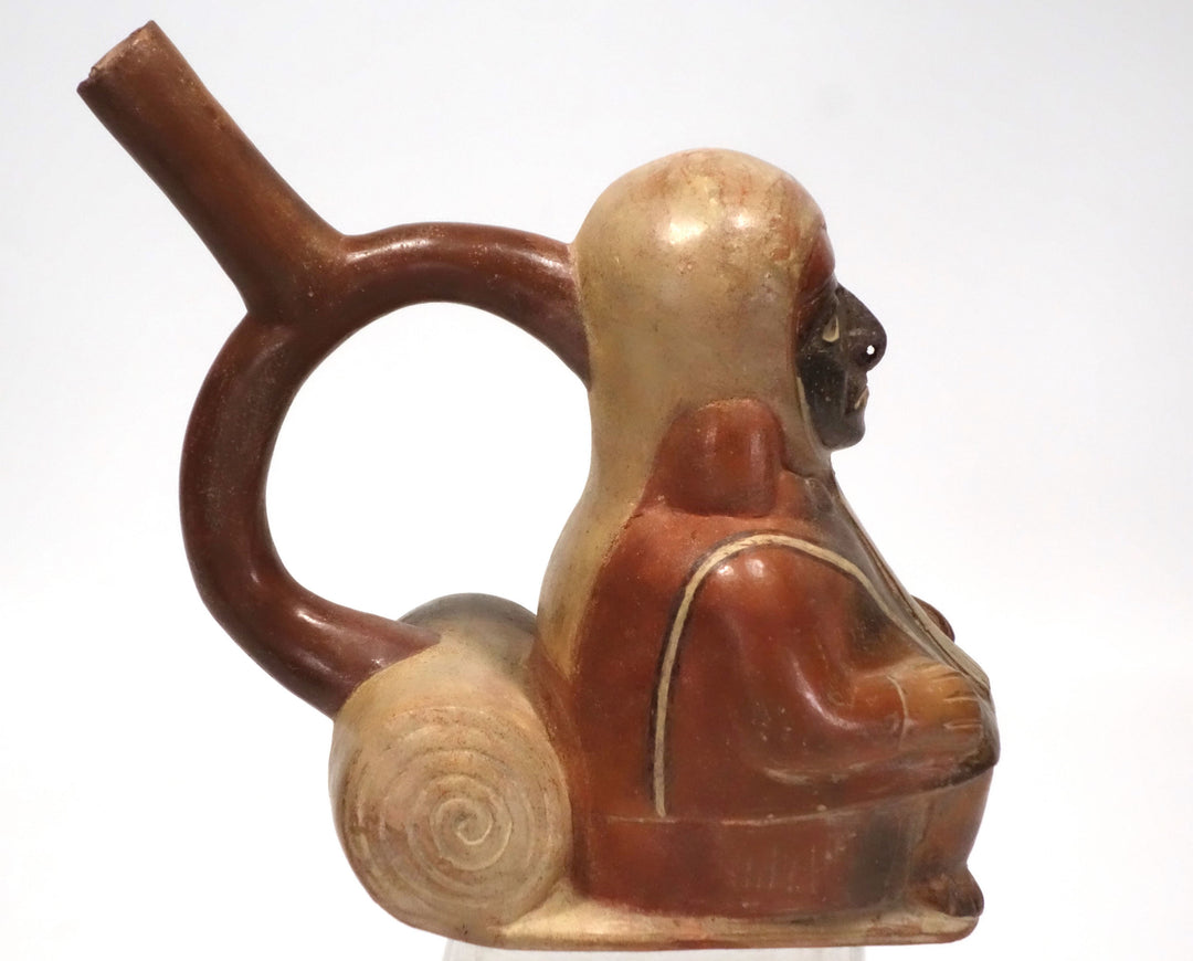 Finely Painted Moche Figural Stirrup Vessel
