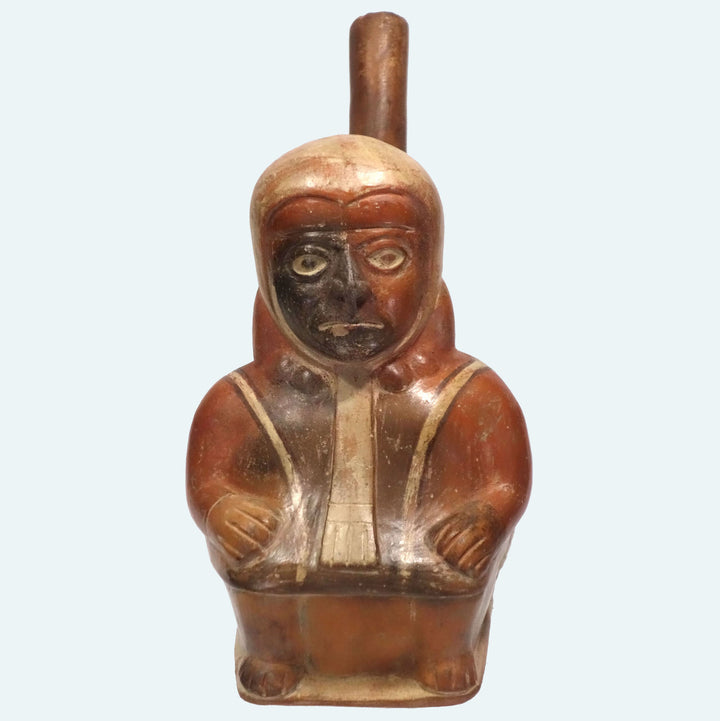 Finely Painted Moche Figural Stirrup Vessel
