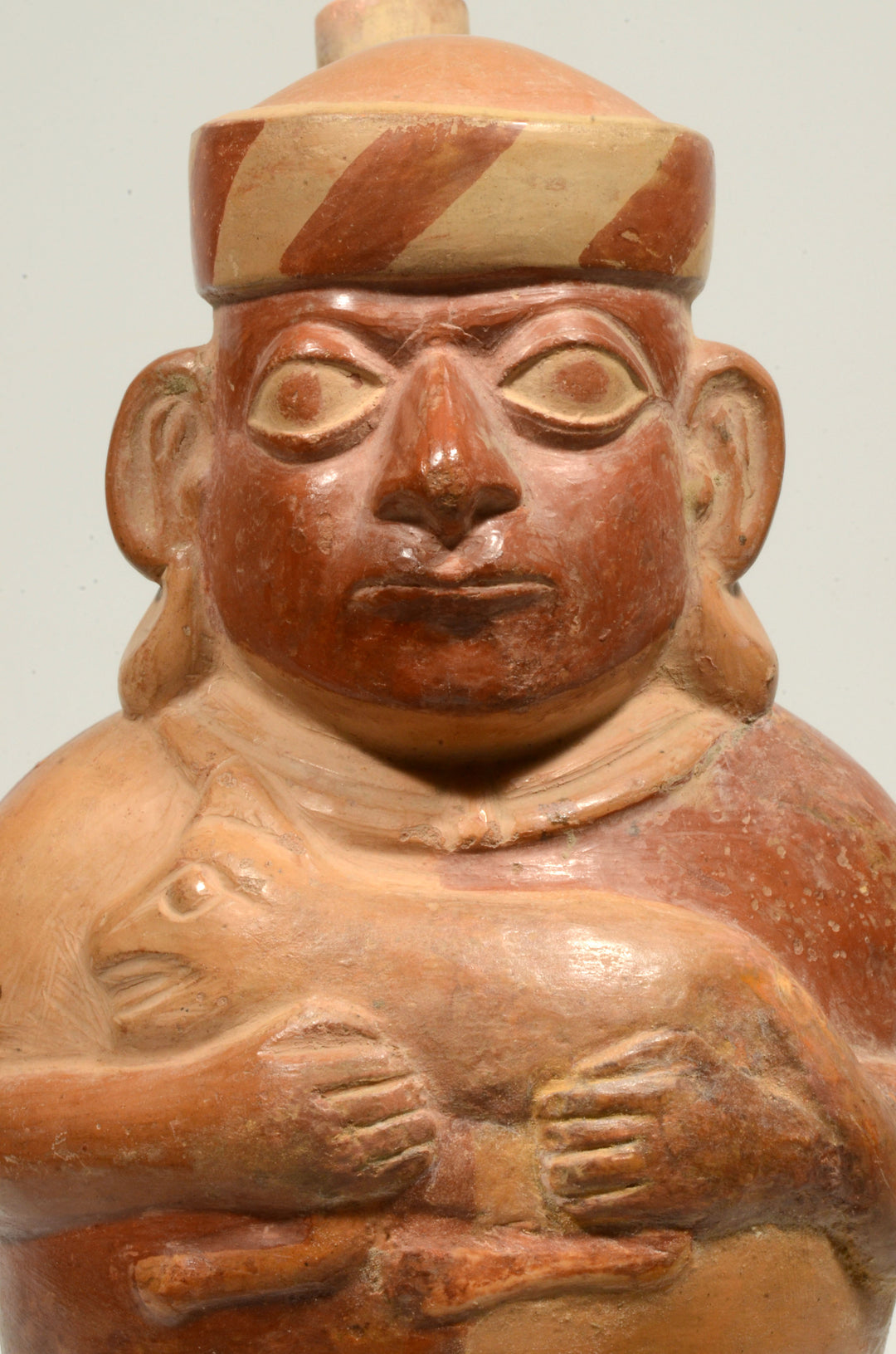 Moche Polychrome Pottery Male Stirrup Vessel