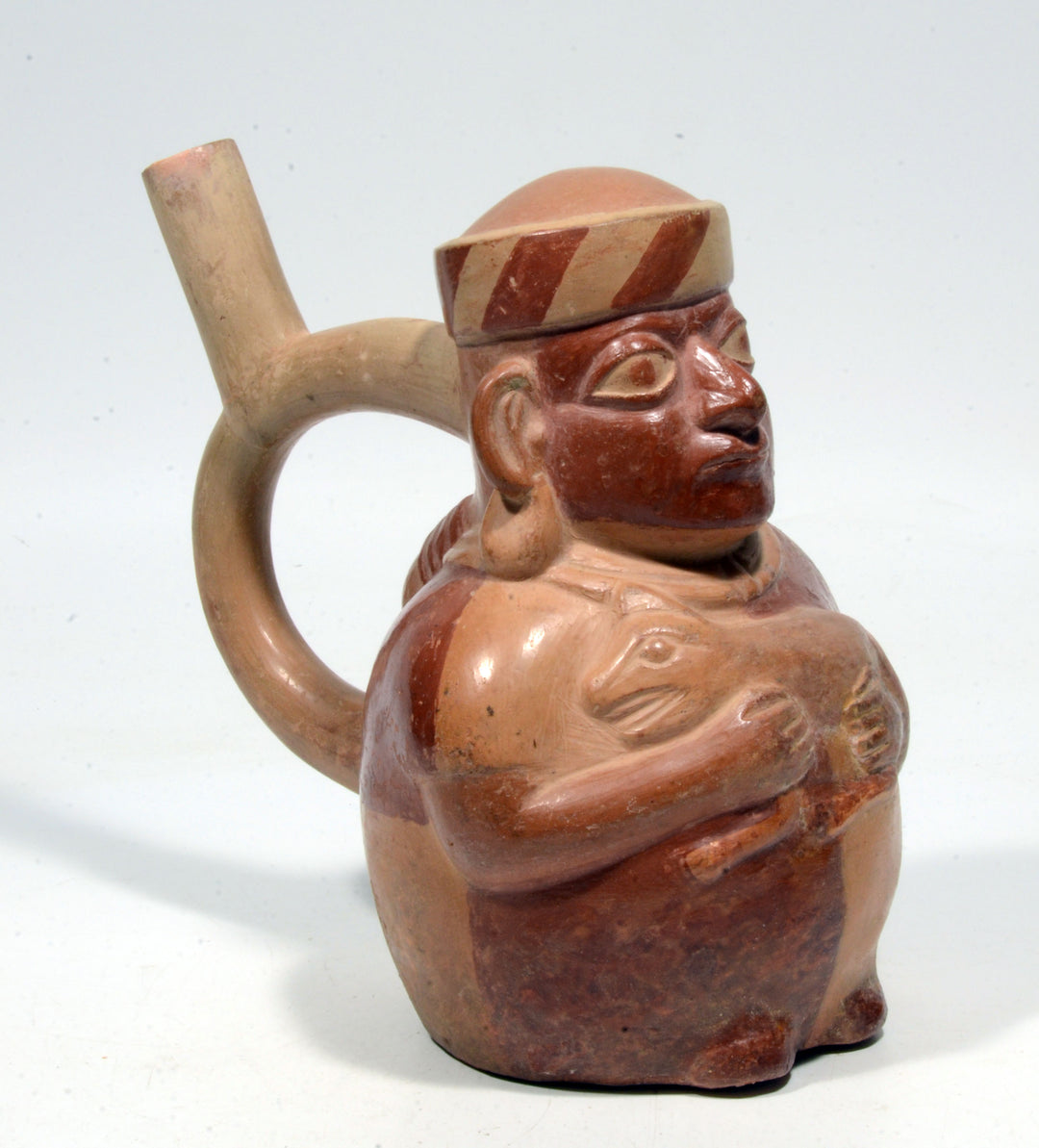 Moche Polychrome Pottery Male Stirrup Vessel
