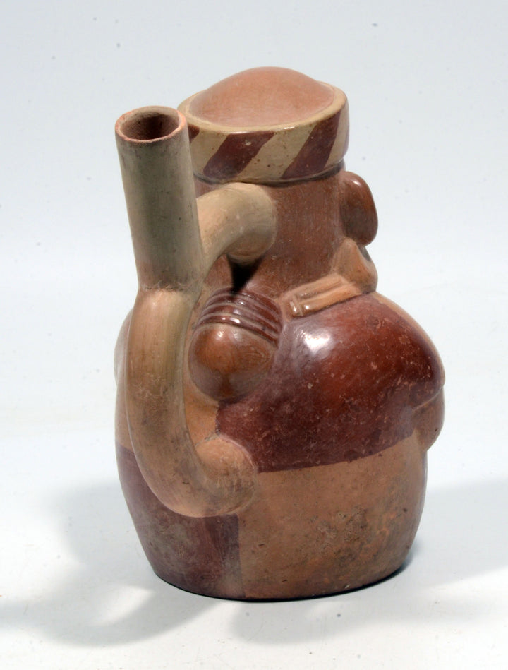 Moche Polychrome Pottery Male Stirrup Vessel