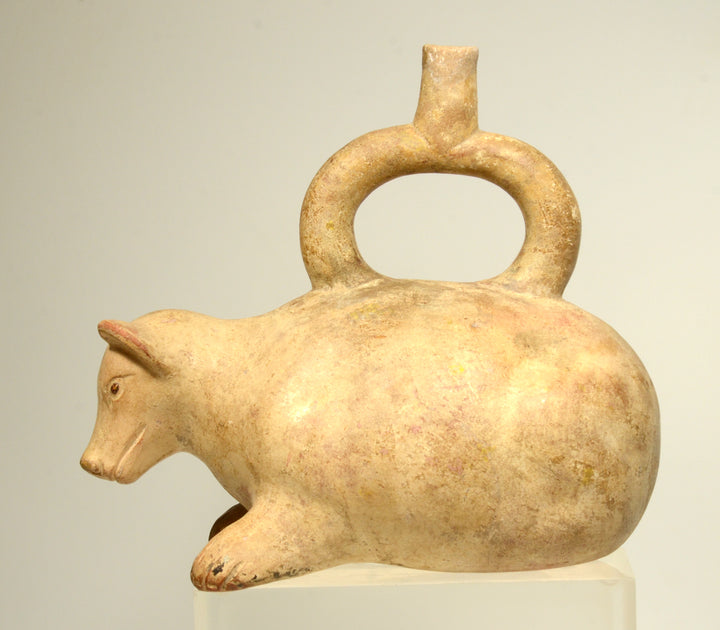 Pre-Columbian Moche Pottery Bear Stirrup Vessel