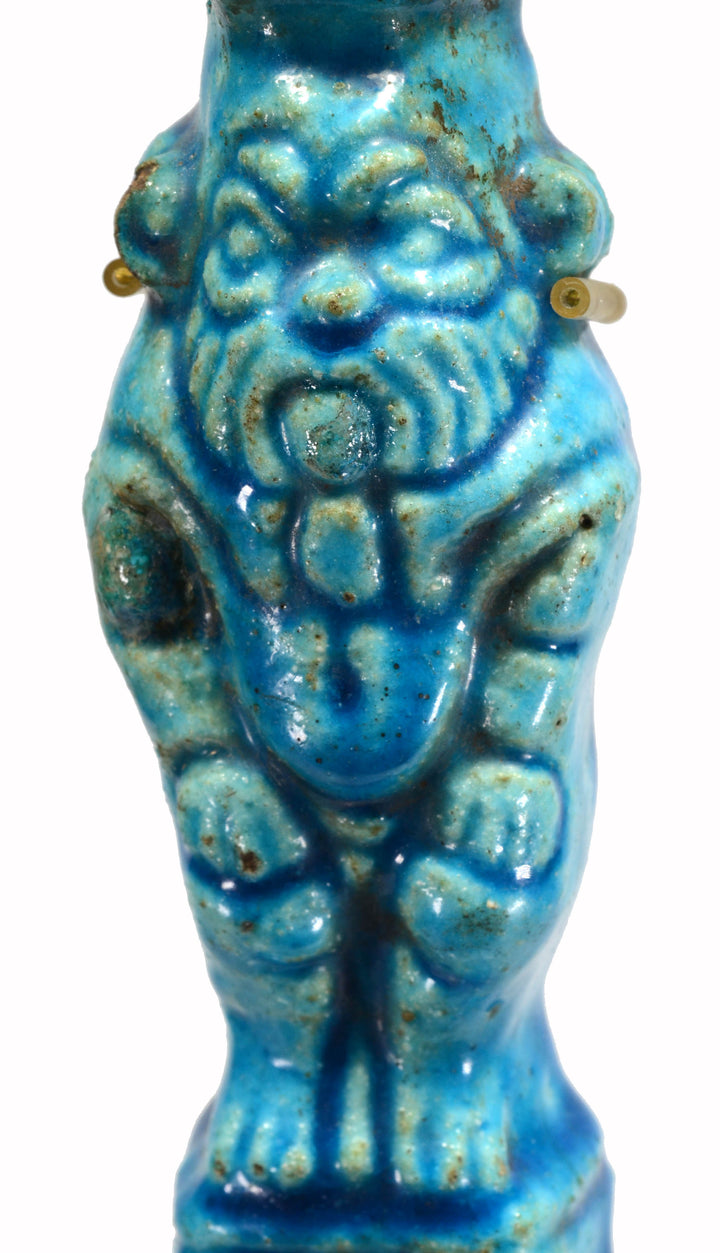 Ancient Egyptian Deep Blue Glaze Standing Bes