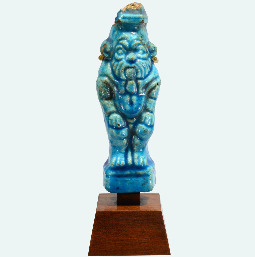 Ancient Egyptian Deep Blue Glaze Standing Bes