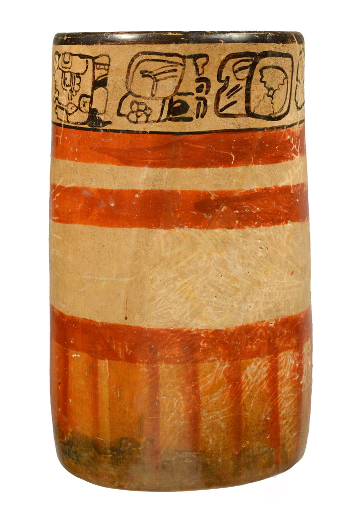 Mayan Polychrome Pottery Ritual Cylinder with Inscription