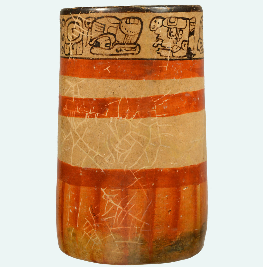 Mayan Polychrome Pottery Ritual Cylinder with Inscription