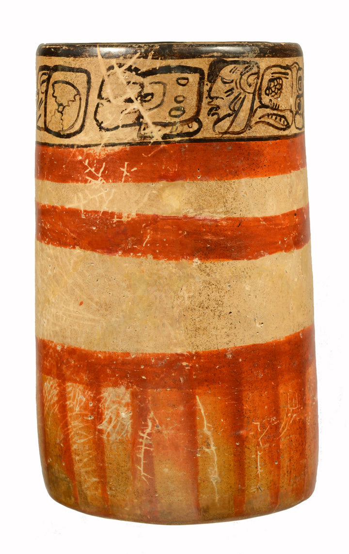 Mayan Polychrome Pottery Ritual Cylinder with Inscription