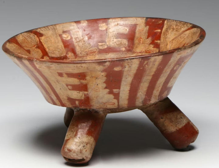 Pre-Columbian Mixtec Pottery Polychrome Tripod Vessel