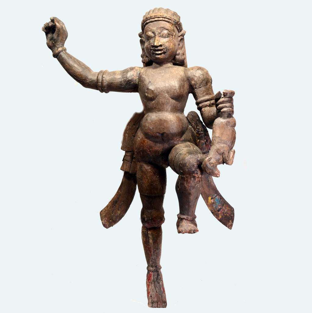 Indian Wood Standing Protective Deity
