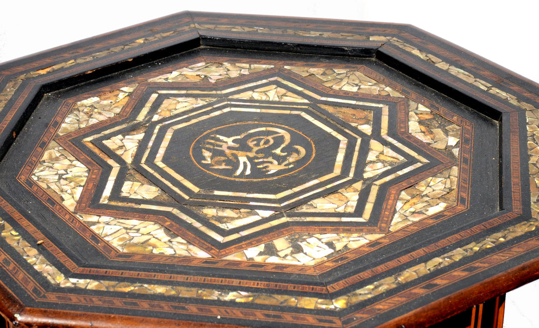 Ottoman Octagonal Inlaid Wood and Mother of Pear Table