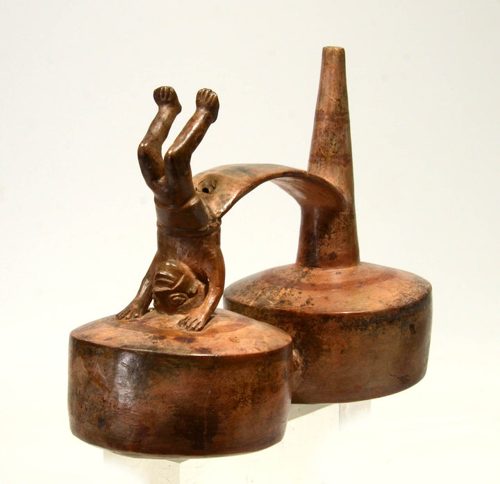 Lambayeque Double Lobed Acrobat Pottery Stirrup Vessel