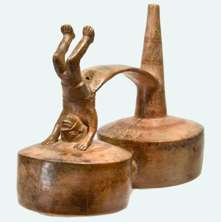 Lambayeque Double Lobed Acrobat Pottery Stirrup Vessel
