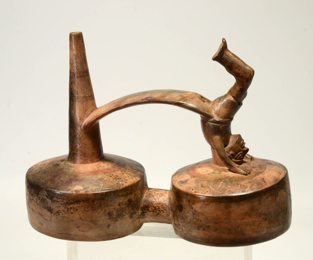 Lambayeque Double Lobed Acrobat Pottery Stirrup Vessel