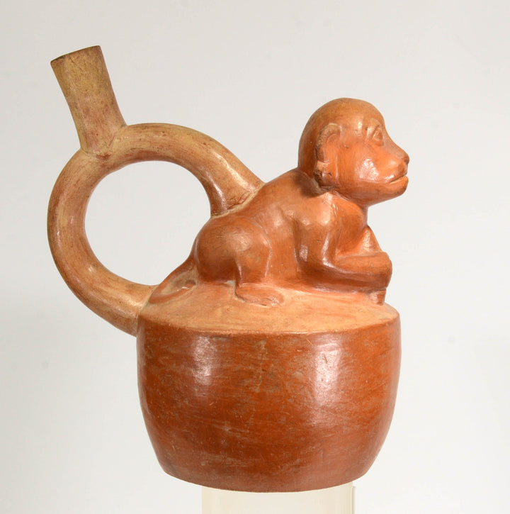Moche  Finely Painted Monkey Stirrup Vessel