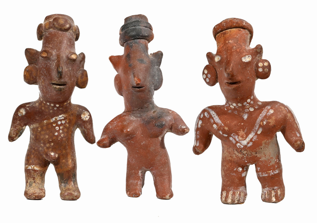 Group of Three Pre-Columbian West Mexican "Sheep-Face" Standing Pottery Figures