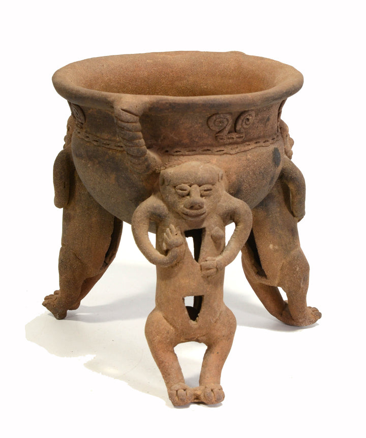 Pre-Columbian Chiriqui Pottery Tripod Vessel with Monkey Legs