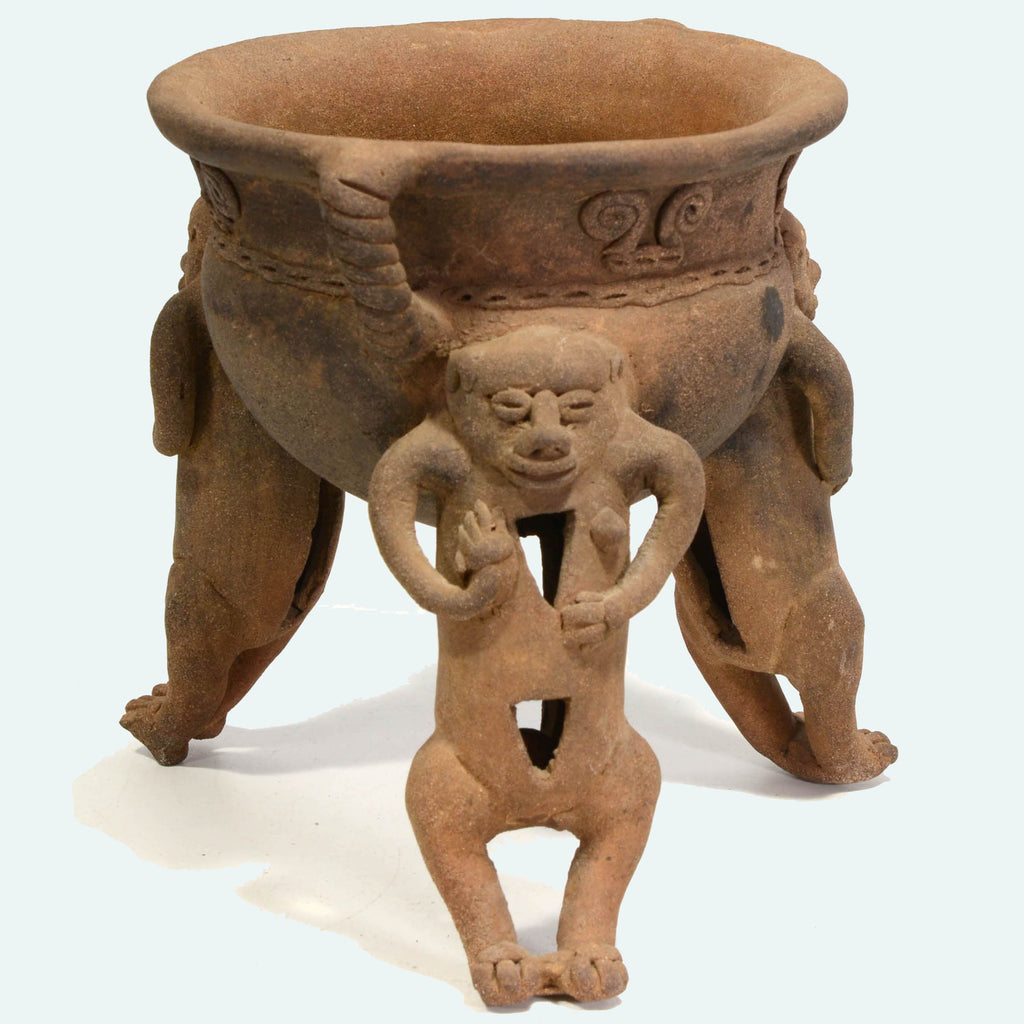 Pre-Columbian Chiriqui Pottery Tripod Vessel with Monkey Legs