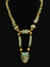 Mayan Gold and Stone Bead and Masket Pendant Necklace