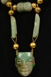 Mayan Gold and Stone Bead and Masket Pendant Necklace