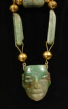 Mayan Gold and Stone Bead and Masket Pendant Necklace