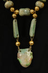 Mayan Gold and Stone Bead and Masket Pendant Necklace